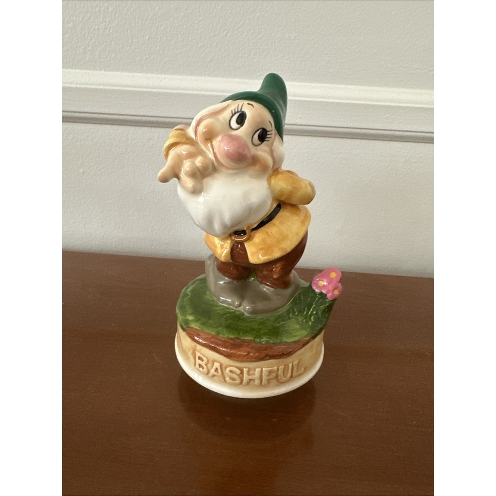 Vintage SCHMID Porcelain DWARF BASHFUL 7"h Music Box
